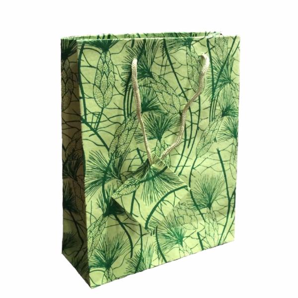 Set Of Six Recycled Cotton Gift Bags With Tag In Green Beach Grass Design