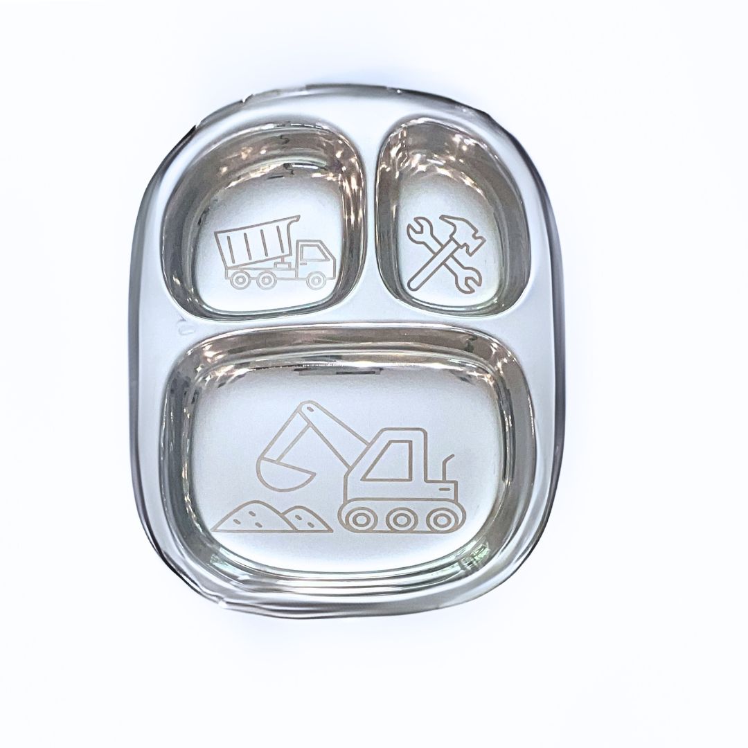 Stainless Steel Divided Plates For Kids — Truck Design | Set Of 2