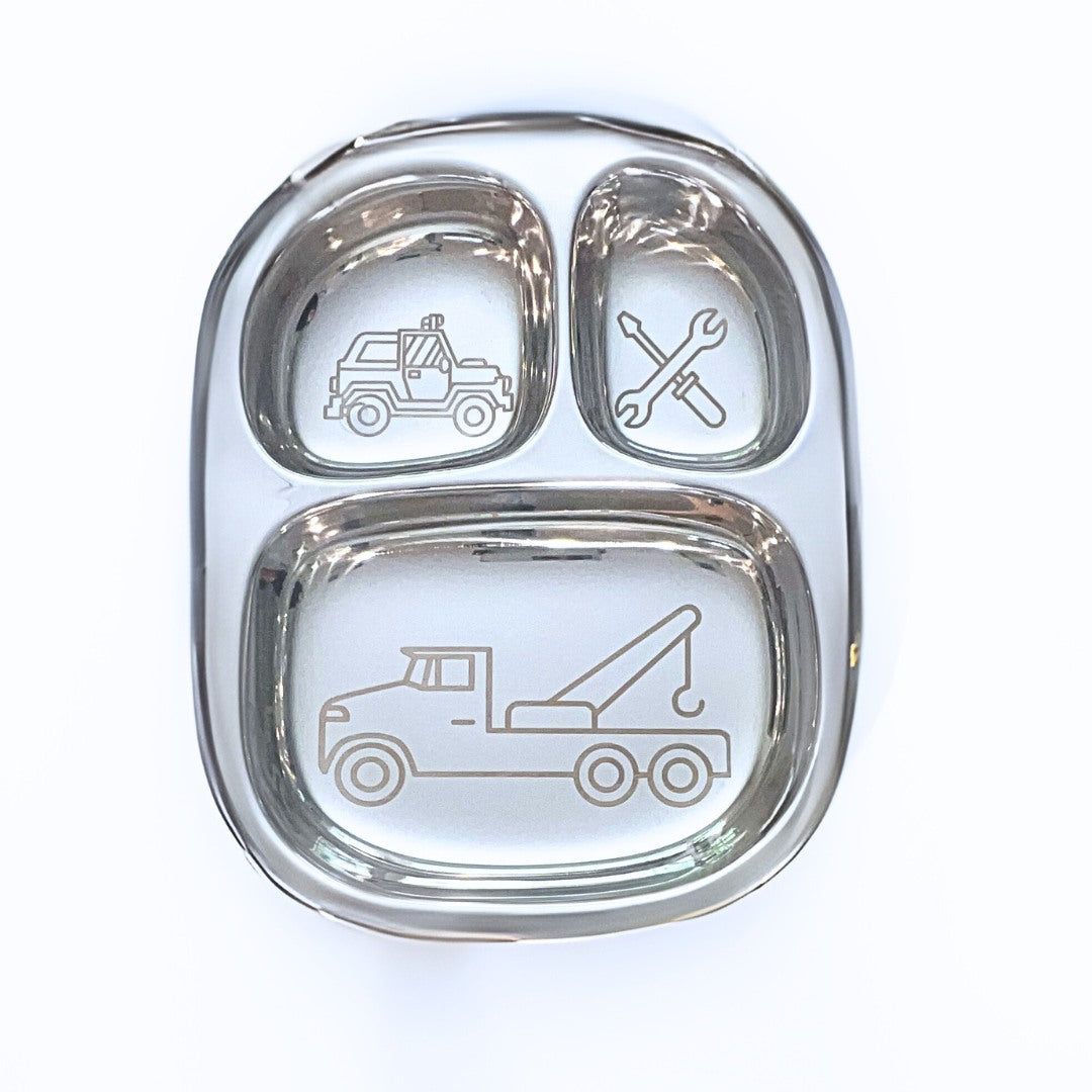 Stainless Steel Divided Plates For Kids — Truck Design | Set Of 2