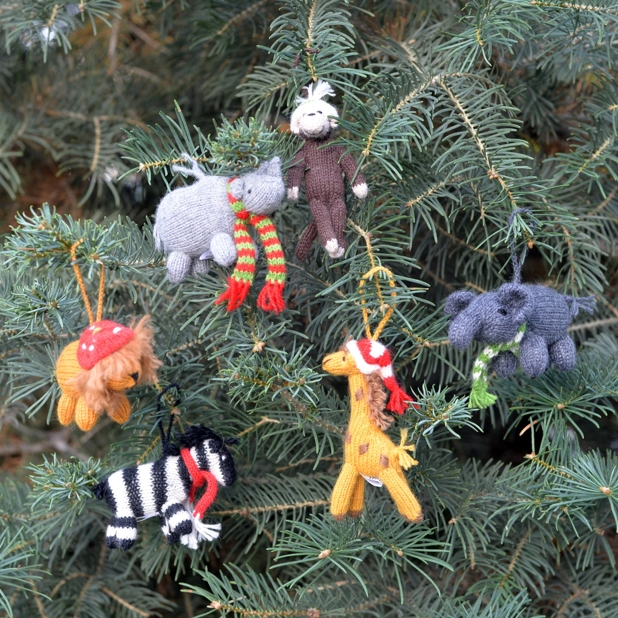 Safari Animal Ornaments- Set Of 6