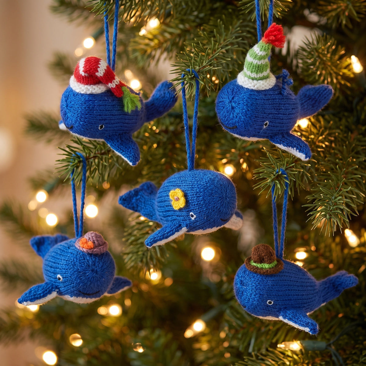Blue Whale Ornaments- Set Of 6