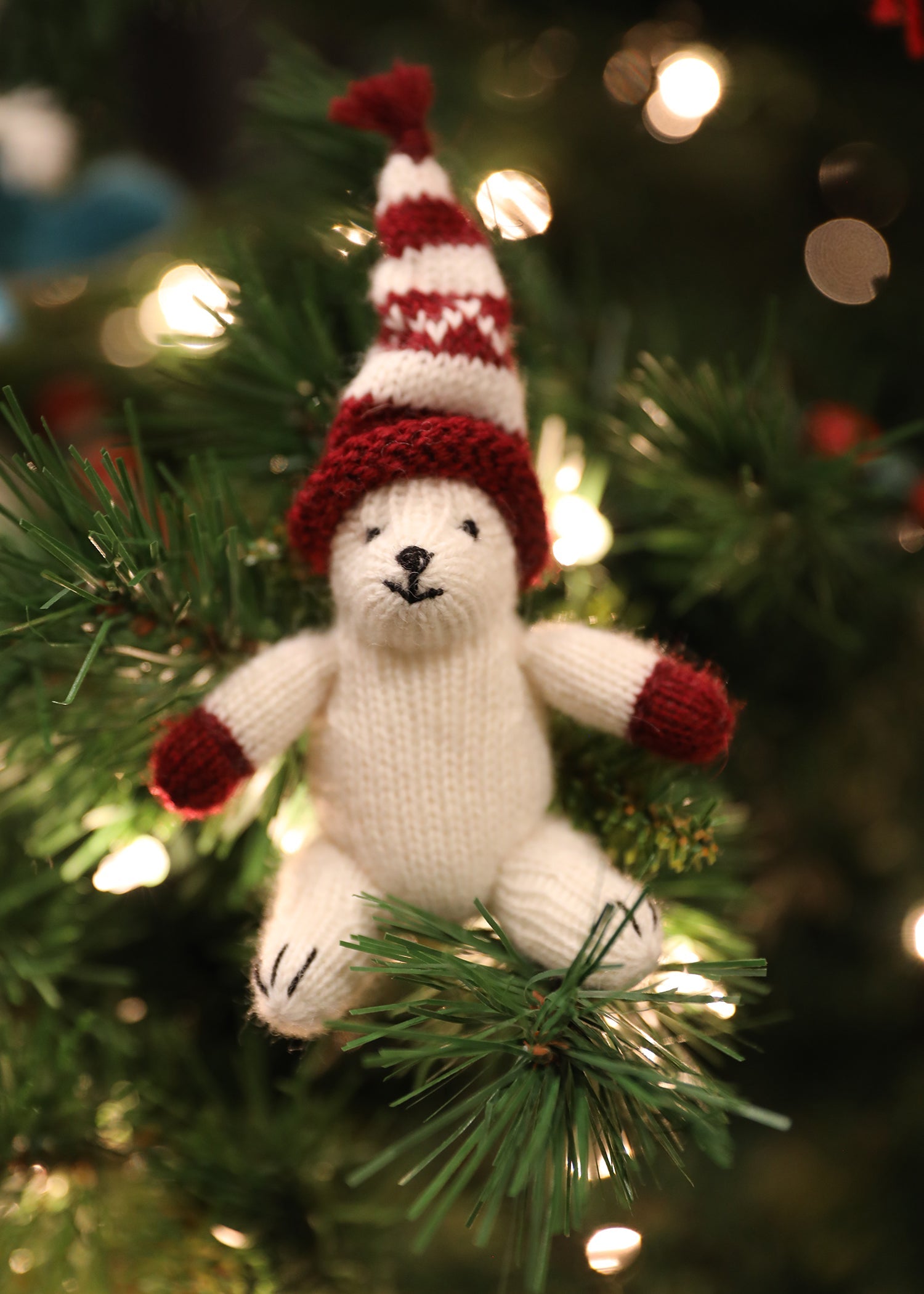 Polar Bear In Maroon Hat Ornament