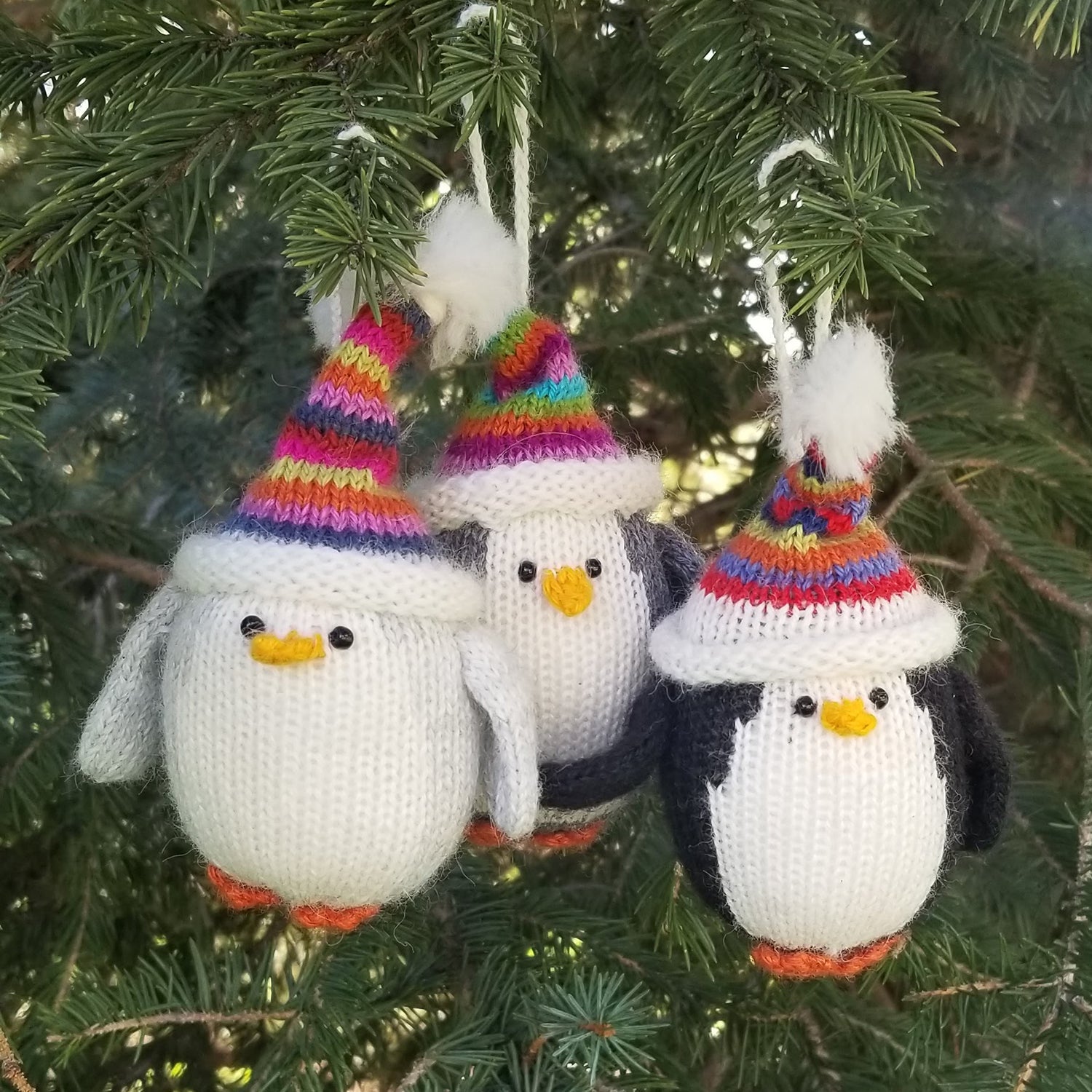 Penguin With Multi-colored Hat Ornament- Set Of 3