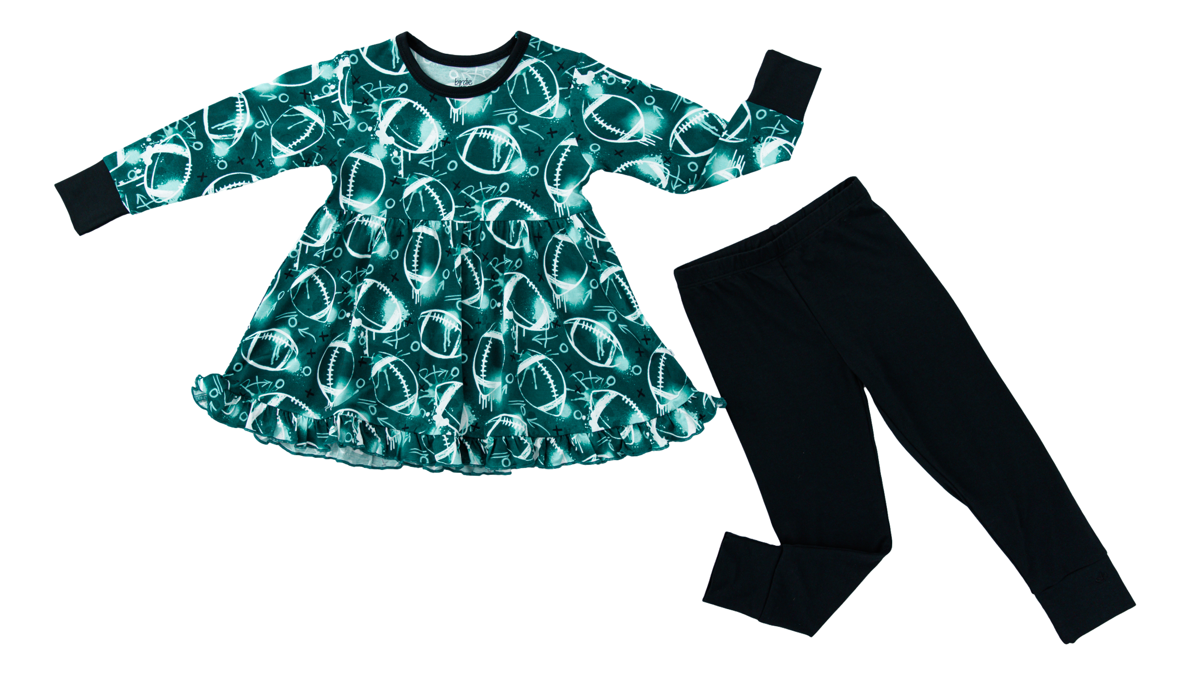 Graffiti Football Peplum Set : Green And White/silver