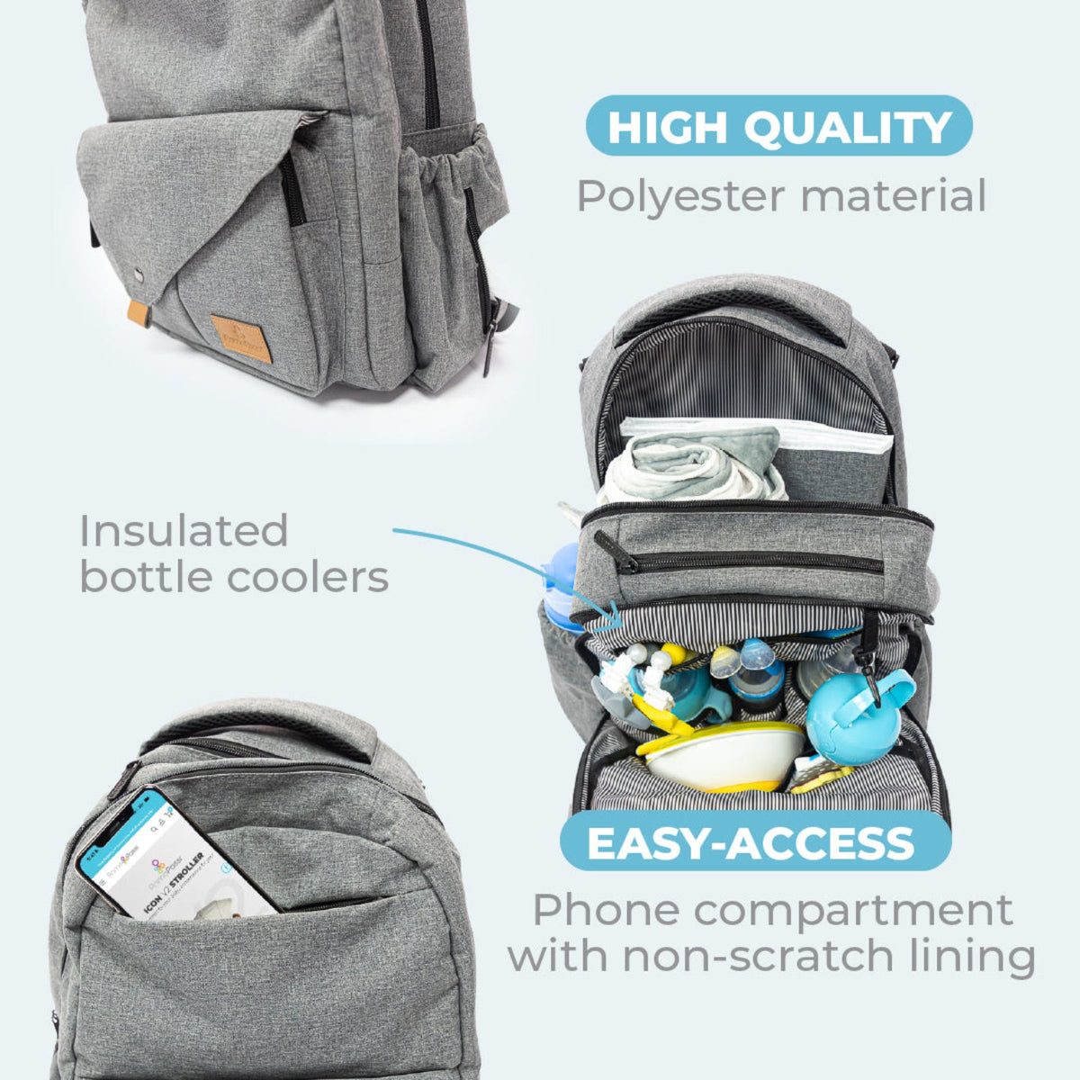 Pertutti Baby Diaper Bag Backpack, Grey Melange