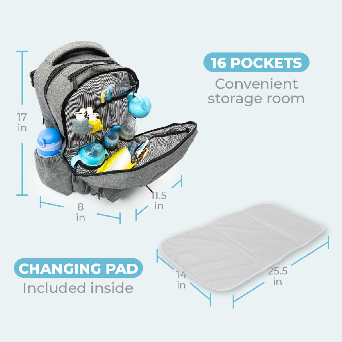 Pertutti Baby Diaper Bag Backpack, Grey Melange