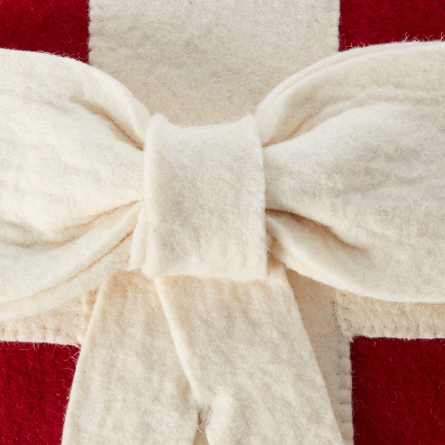 Cream Bow On Red- Christmas Pillow Cover In Hand Felted Wool - 20"