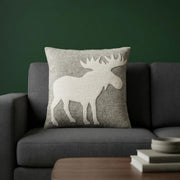 Hand Felted Wool Pillow - Cream Moose Silhouette Gray - 20"