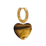Tiger Eye Heart Hoop Earrings