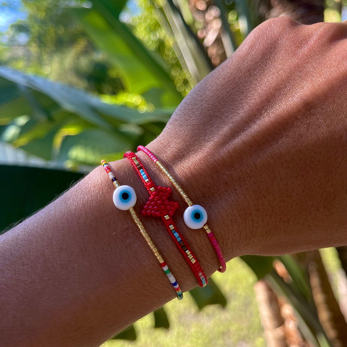 Pink Evil Eye Beaded Bracelet