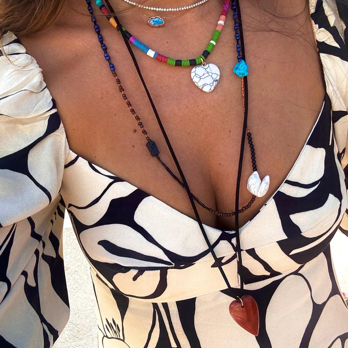 Gemstone Heart Leather Necklace