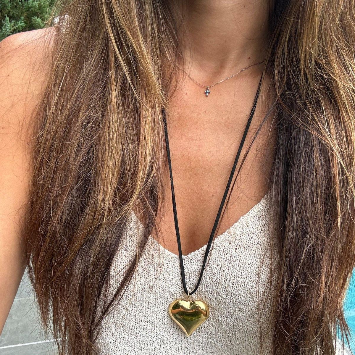 Gold Heart Suede Necklace