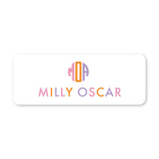 Round Monogram Vinyl School Labels - Orange And Pink