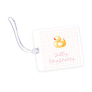 Pink Rubber Ducky Square Laminated Bag Tag