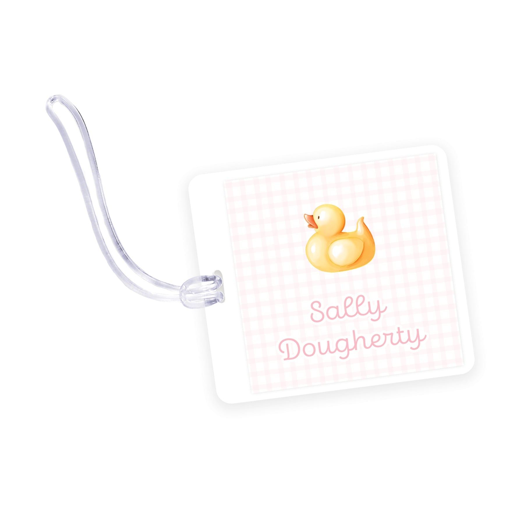 Pink Rubber Ducky Square Laminated Bag Tag