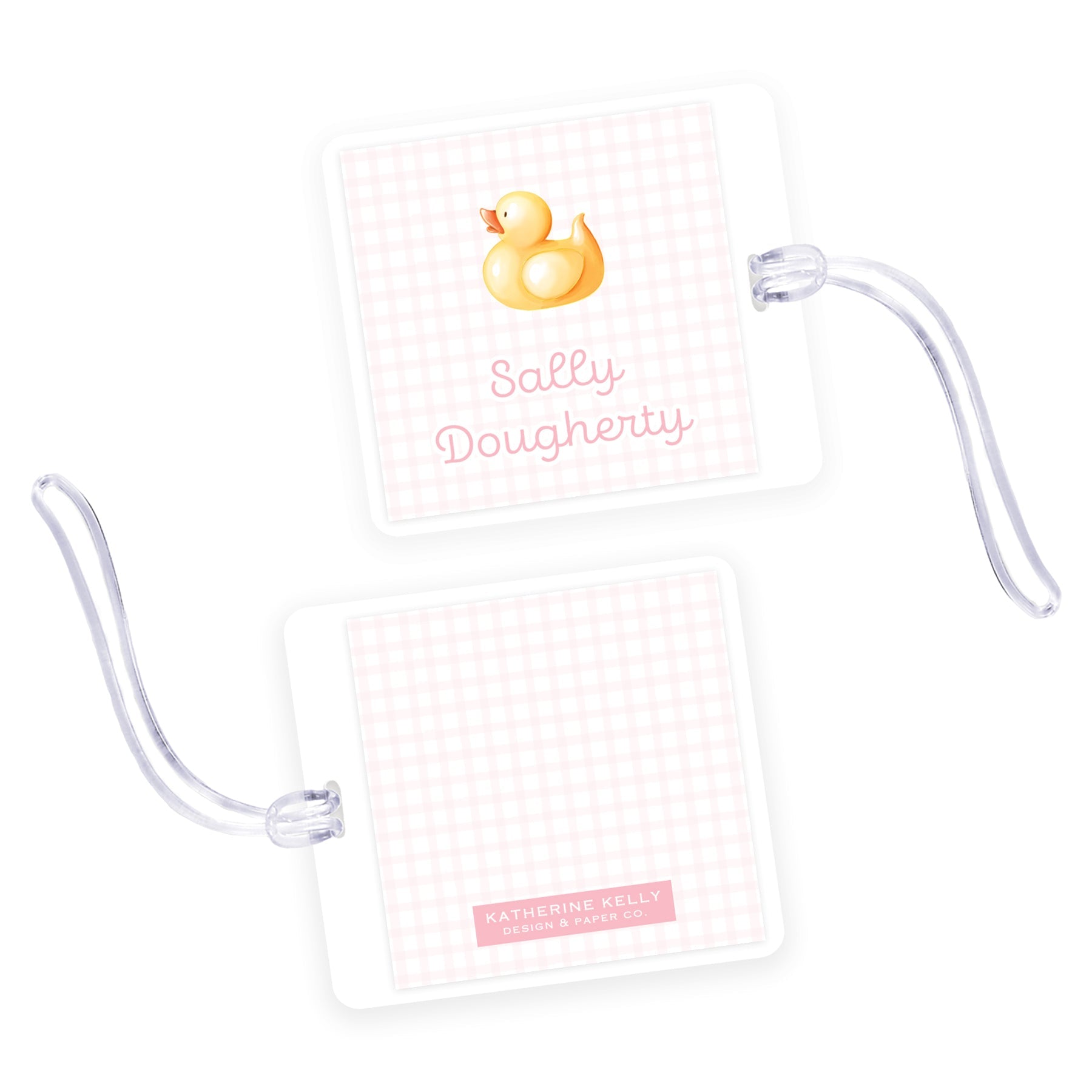 Pink Rubber Ducky Square Laminated Bag Tag