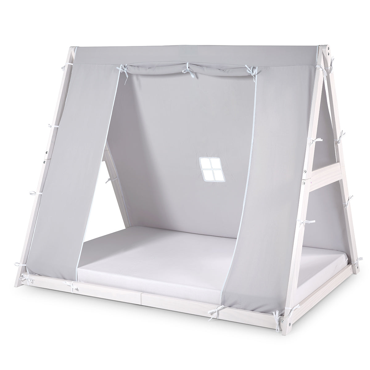 Kid's Tent Twin Floor Bed – Grey Tent With White Frame