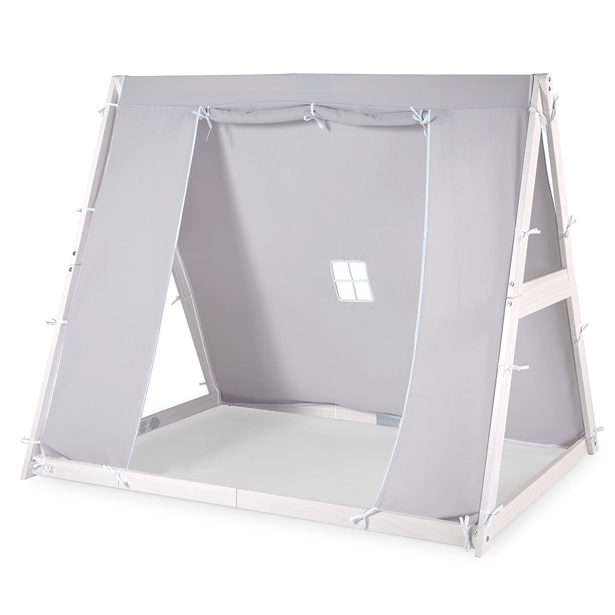 Kid's Tent Twin Floor Bed – Grey Tent With White Frame