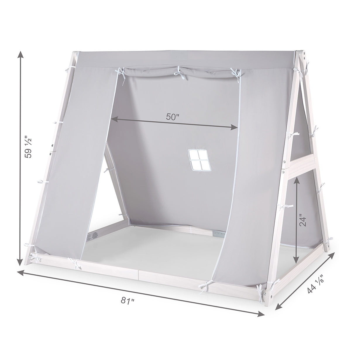 Kid's Tent Twin Floor Bed – Grey Tent With White Frame