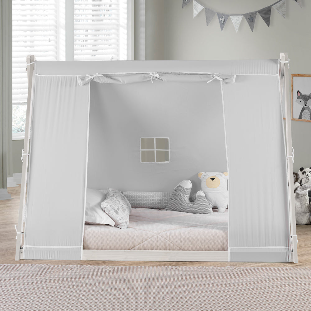 Kid's Tent Twin Floor Bed – Grey Tent with White Frame