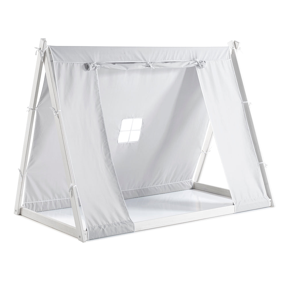 Kid's Tent Twin Floor Bed – Grey Tent with White Frame