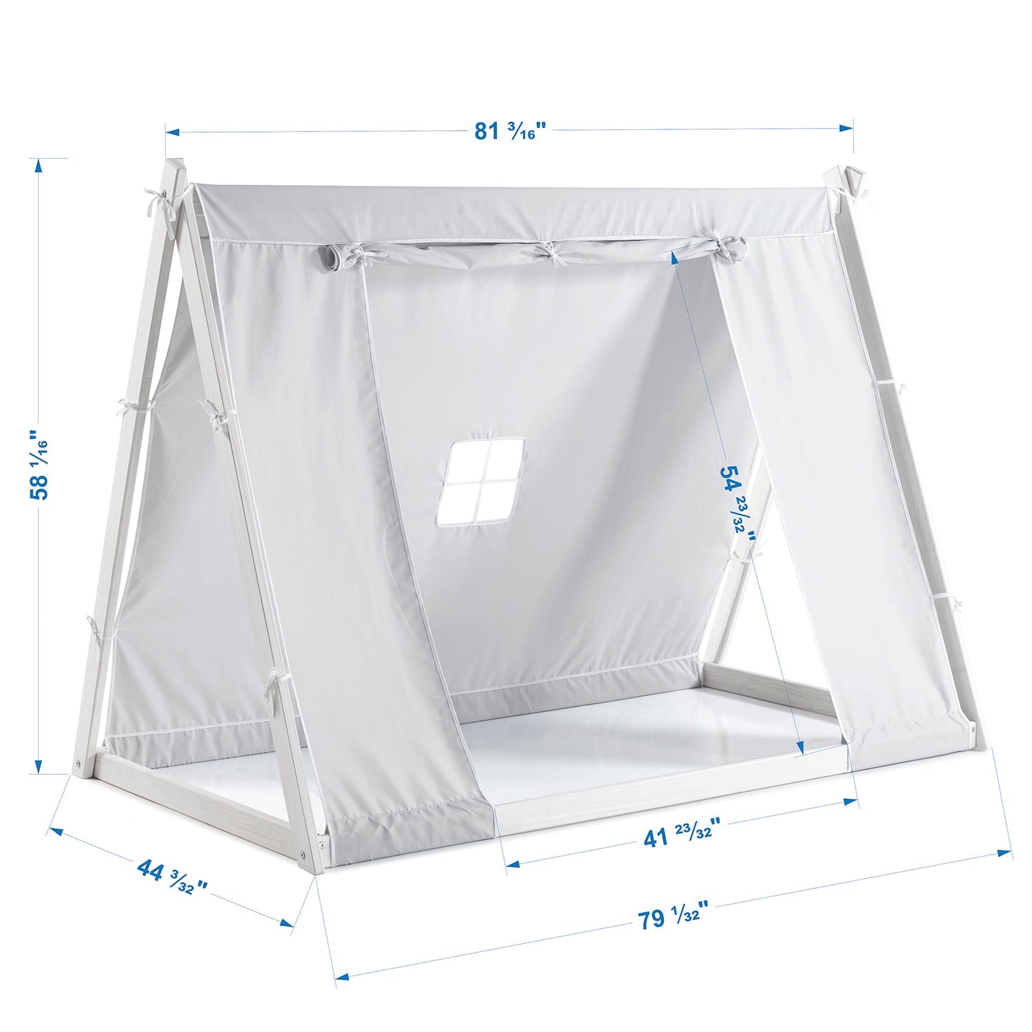 Kid's Tent Twin Floor Bed – Grey Tent with White Frame