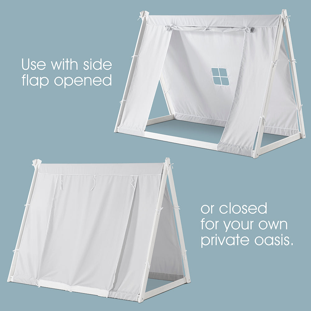 Kid's Tent Twin Floor Bed – Grey Tent with White Frame