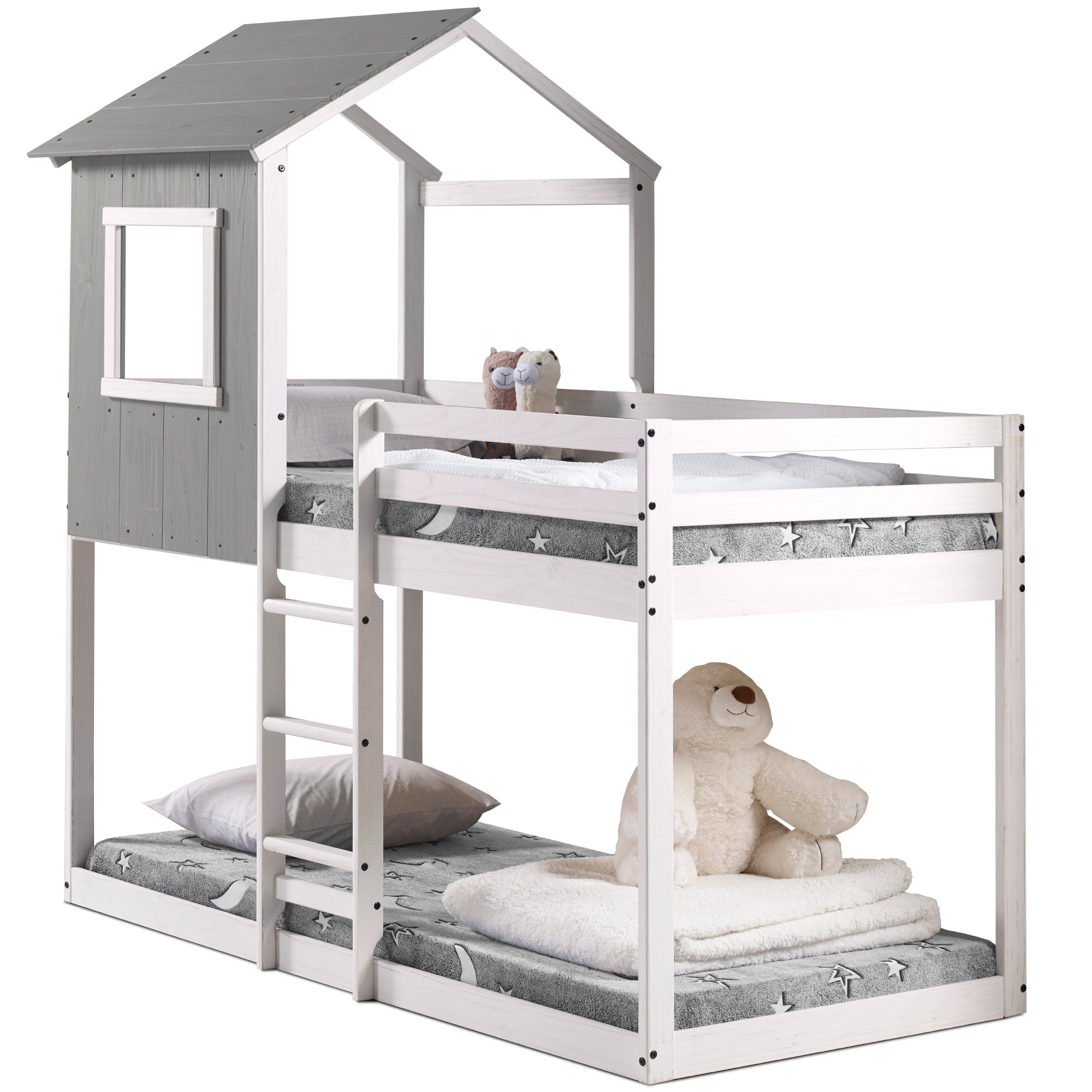 Tree House Bunk Bed – Rustic Dark Grey with White Frame