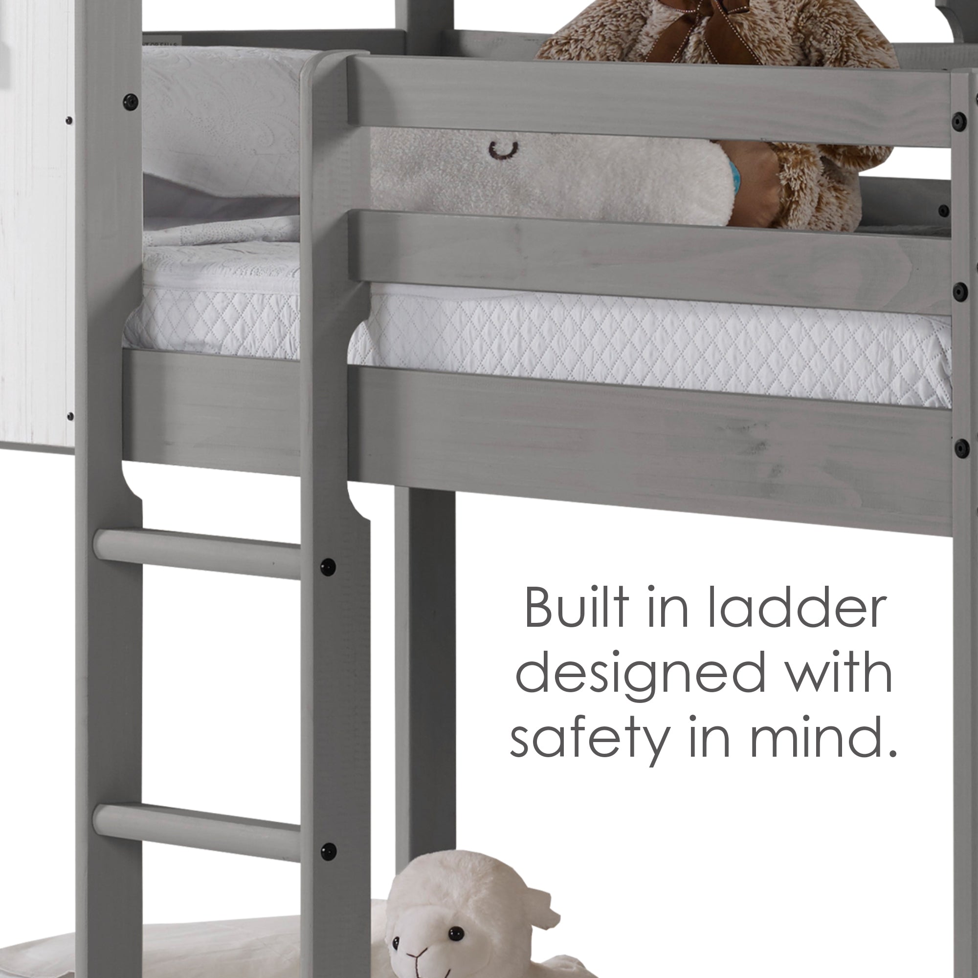 Tree House Bunk Bed – Rustic White Wall with Light Grey Roof and Frame