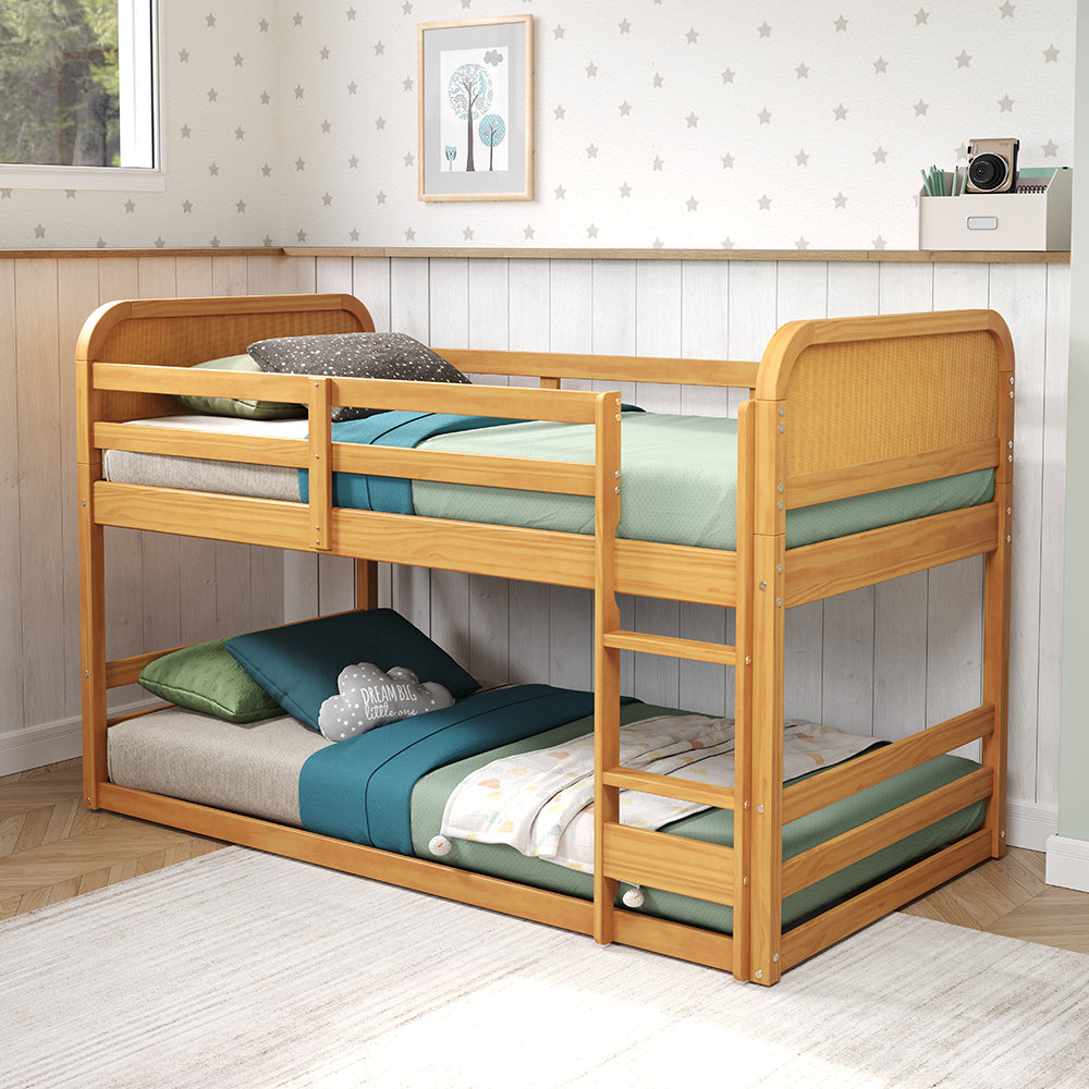 Rattan Kids Solid Wood Bunk Bed Twin Bed - Curva by P'kolino