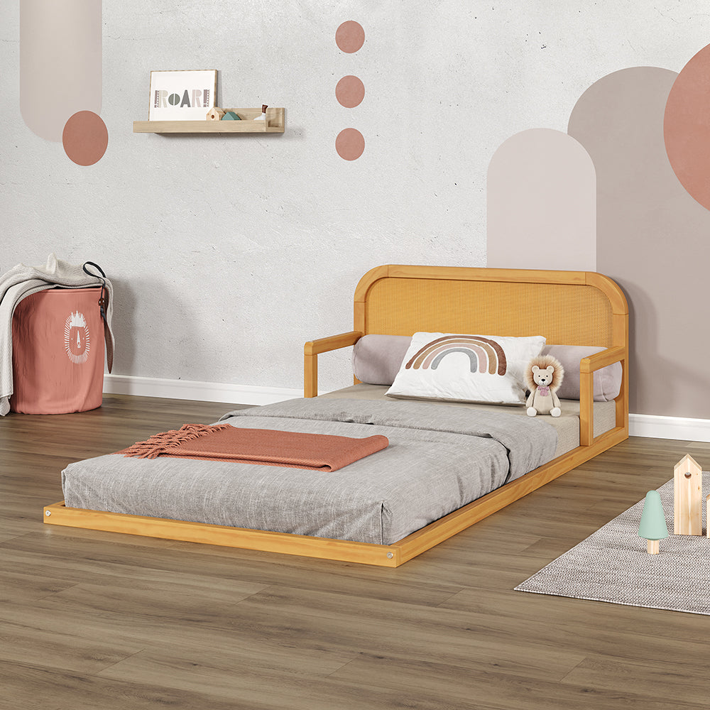 Rattan Solid Wood Kids Twin Floor Bed - Curva by P'kolino