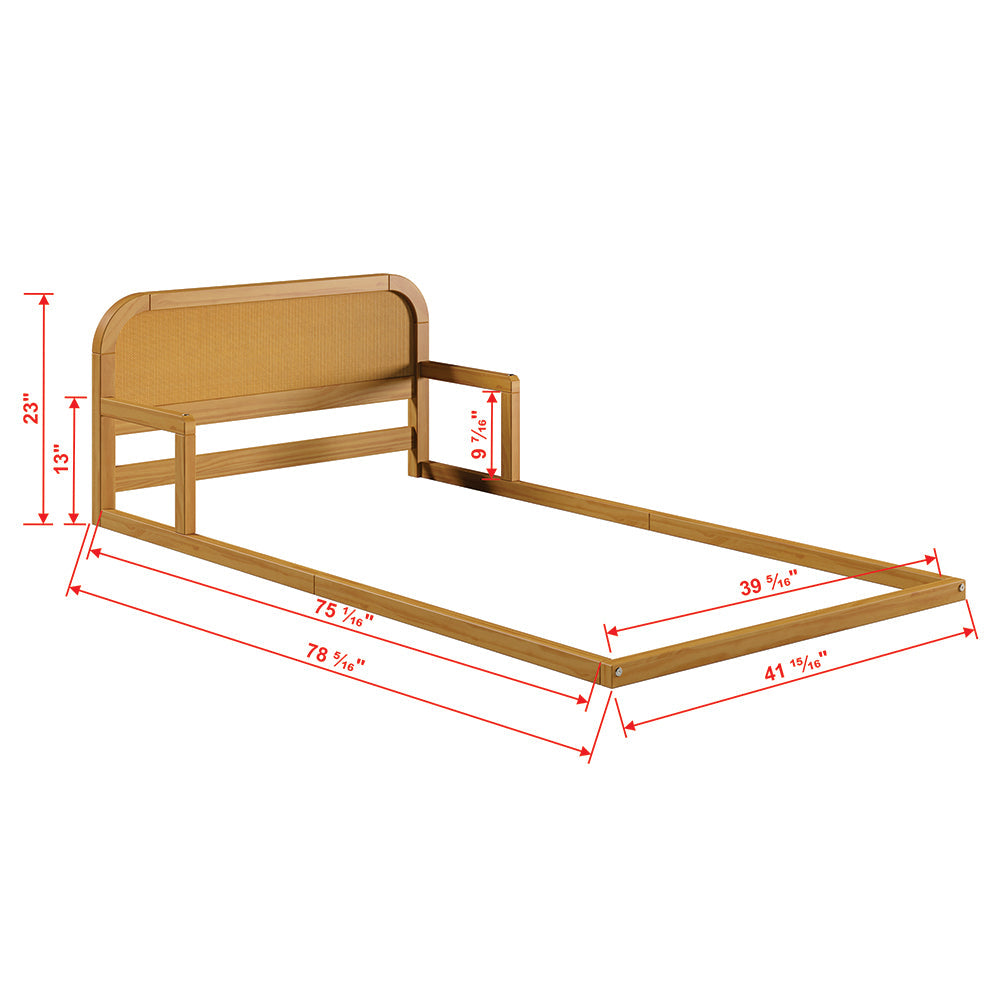 Rattan Solid Wood Kids Twin Floor Bed - Curva by P'kolino