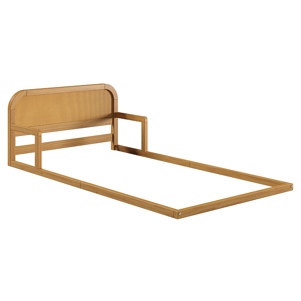 Rattan Solid Wood Kids Twin Floor Bed - Curva by P'kolino