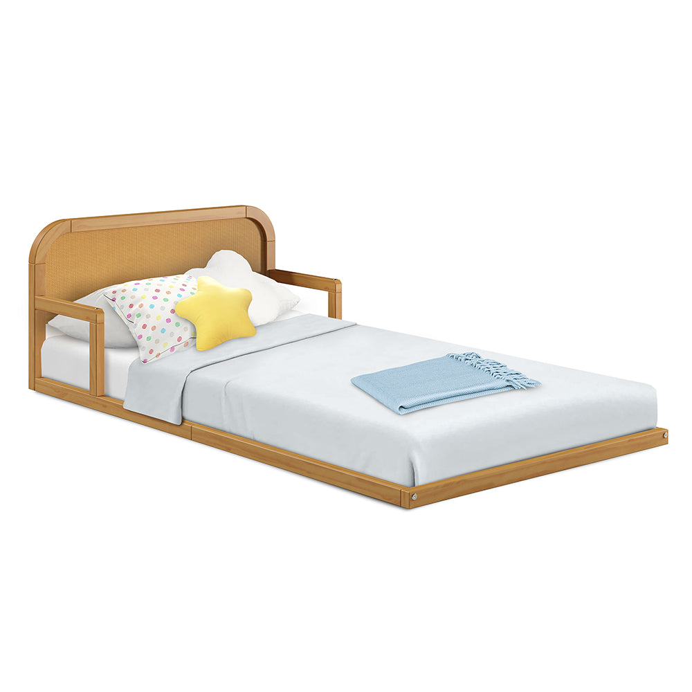 Rattan Solid Wood Kids Twin Floor Bed - Curva by P'kolino