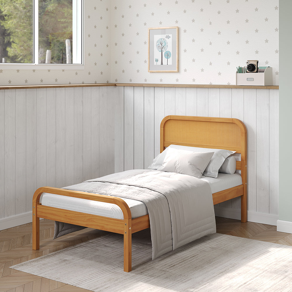 Rattan Kids Solid Wood Twin Bed - Curva by P'kolino