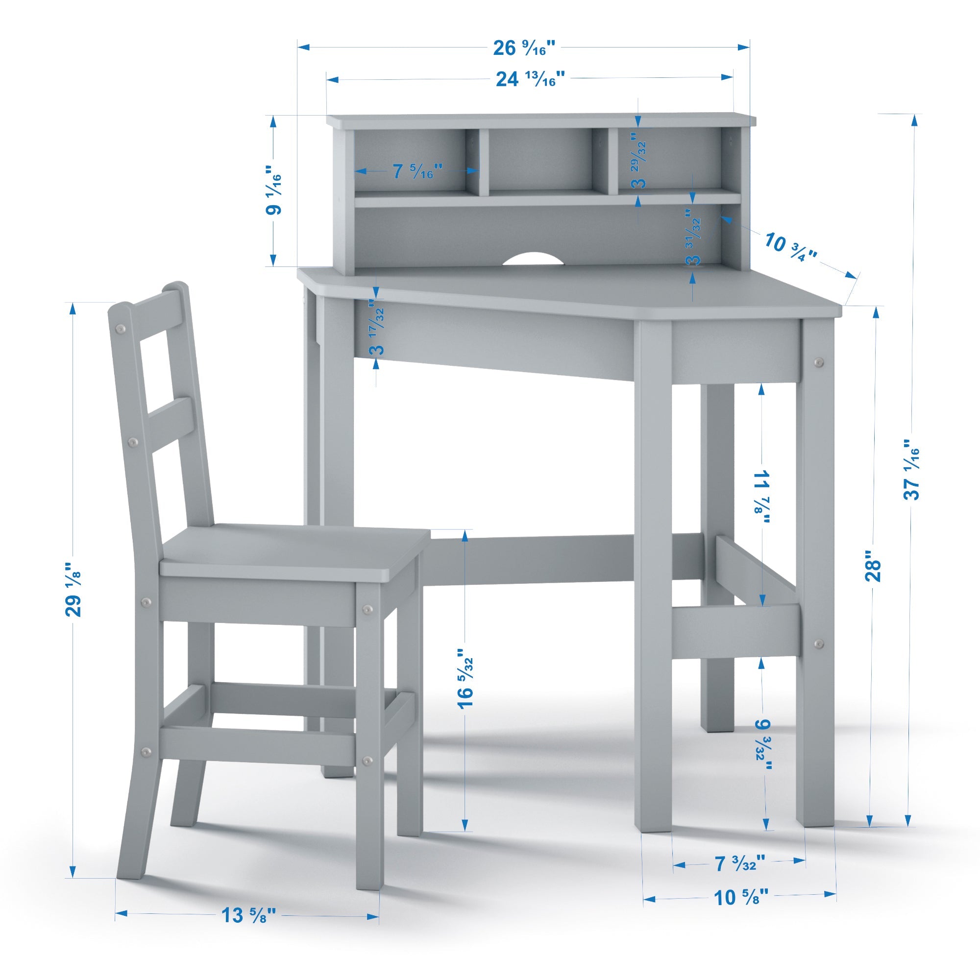 P'kolino Kids Corner Desk and Chair - Grey