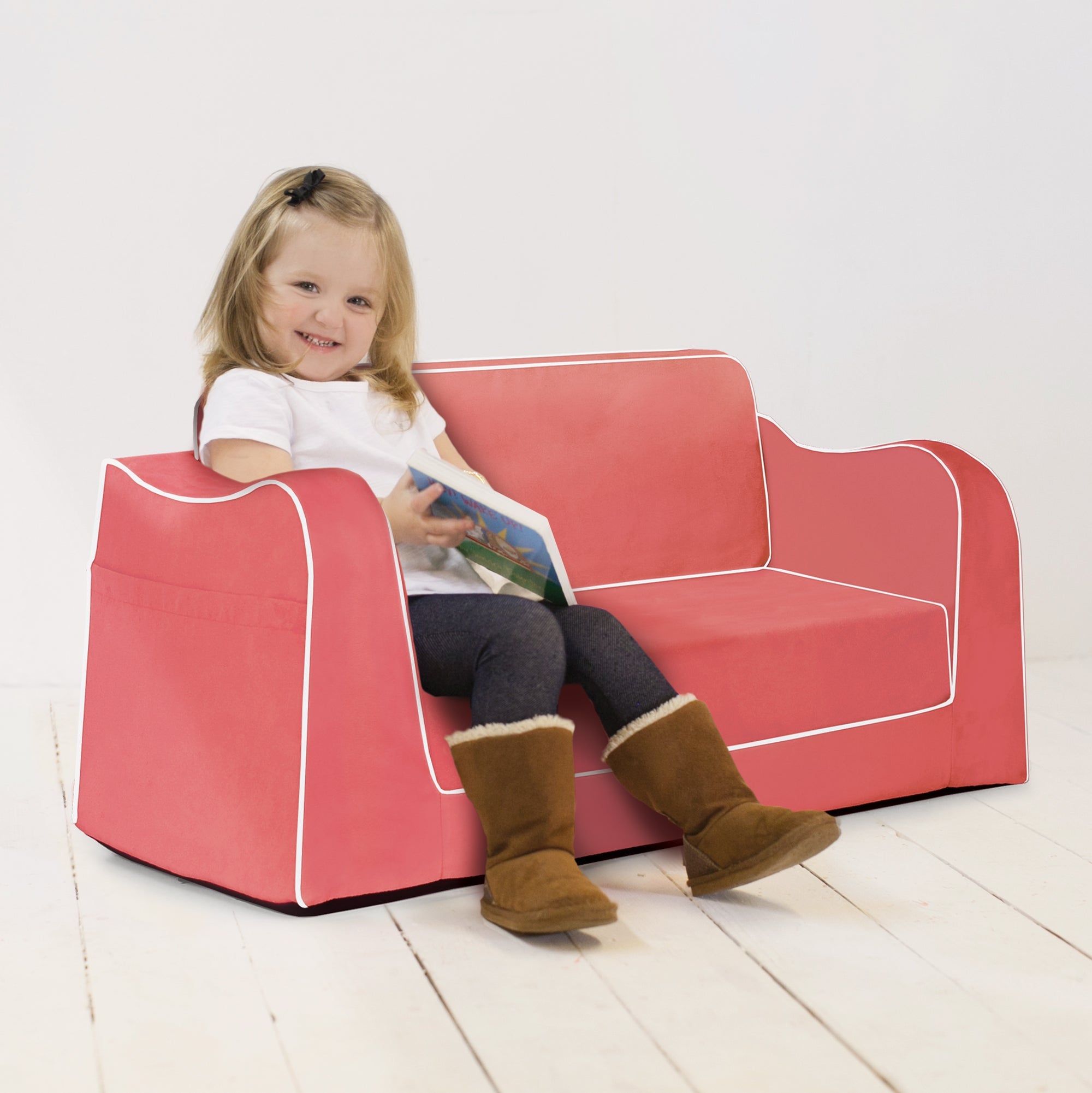 Little Reader Sofa Lounge - Coral with White Piping