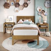 Reeded Wood Twin Bed - Natural Oak