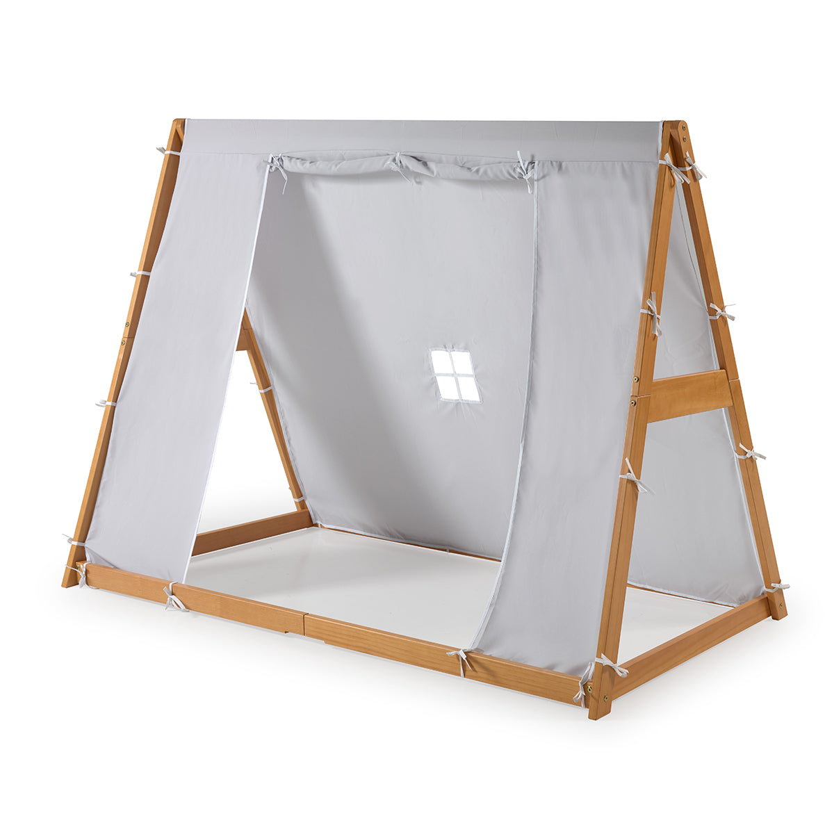 Kid's Tent Twin Floor Bed –  Grey Tent With Natural Frame