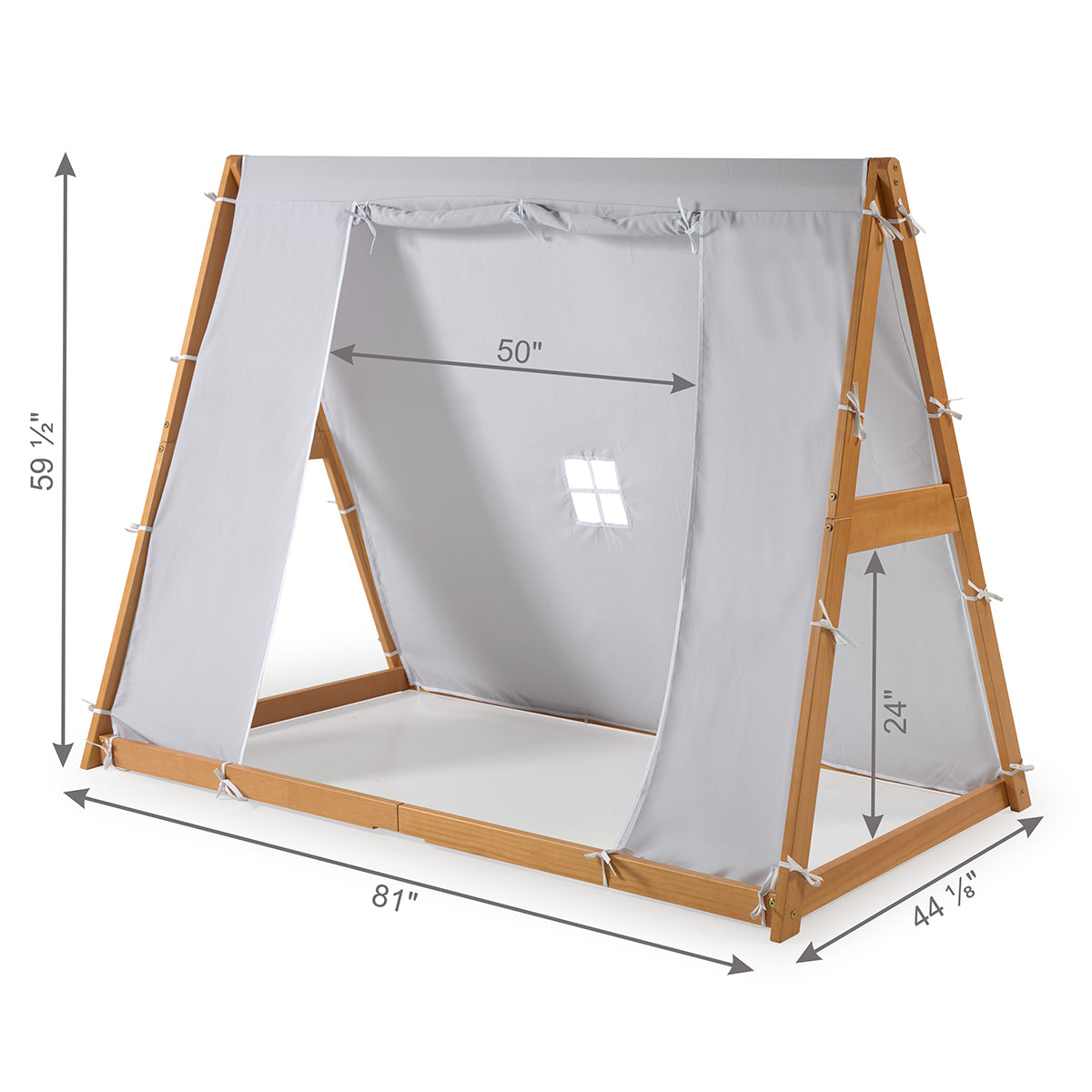 Kid's Tent Twin Floor Bed –  Grey Tent With Natural Frame