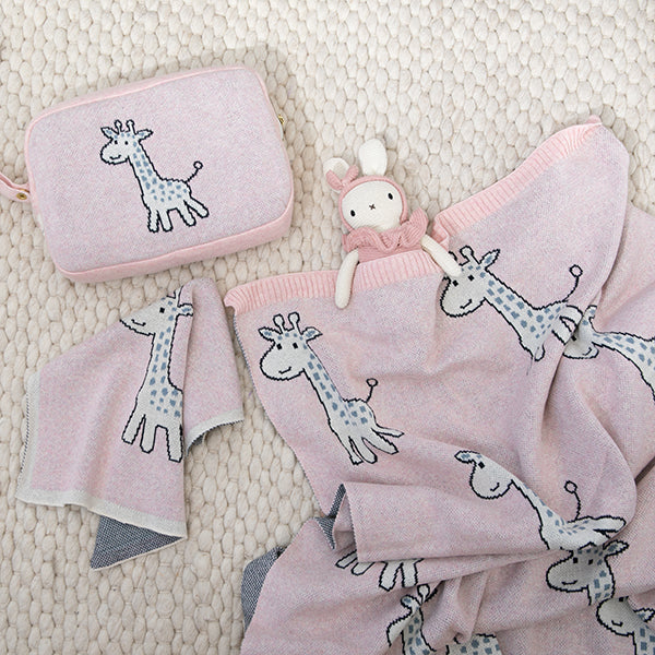 Petite Giraffe Organic Cotton Baby Blanket And Burp Cloth Set