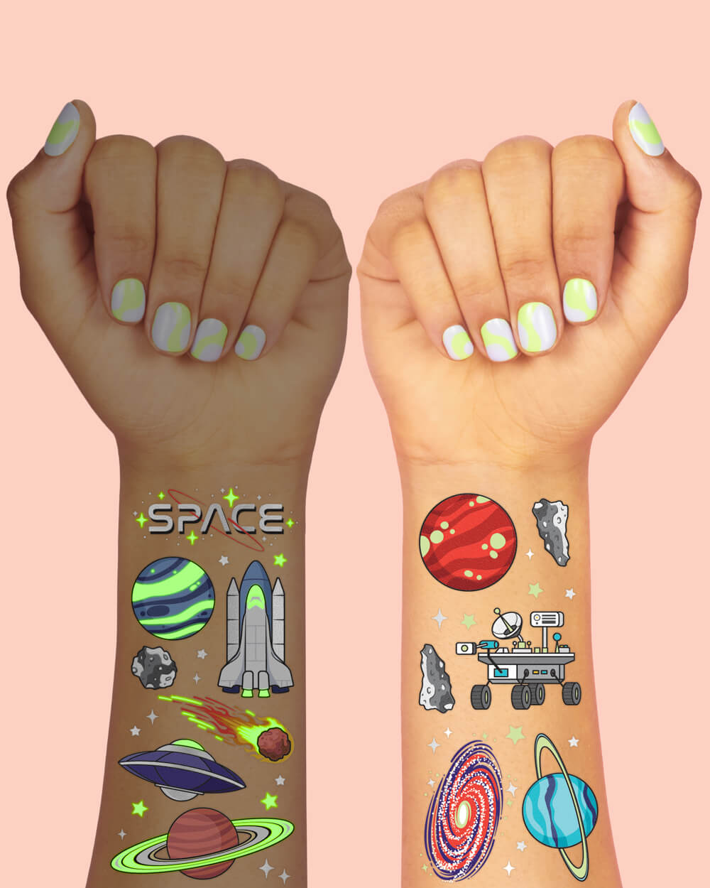 Far Out Glo Tats - 50 Foil Temporary Tattoos