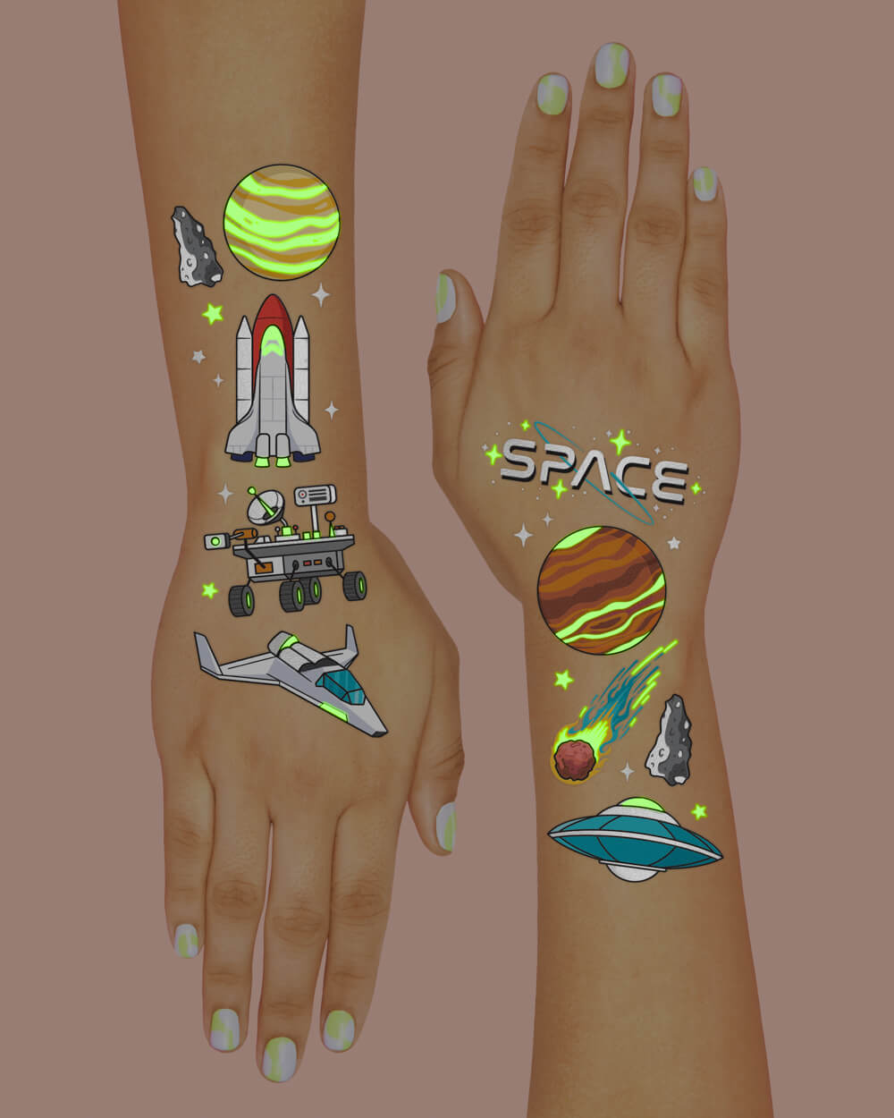 Far Out Glo Tats - 50 Foil Temporary Tattoos