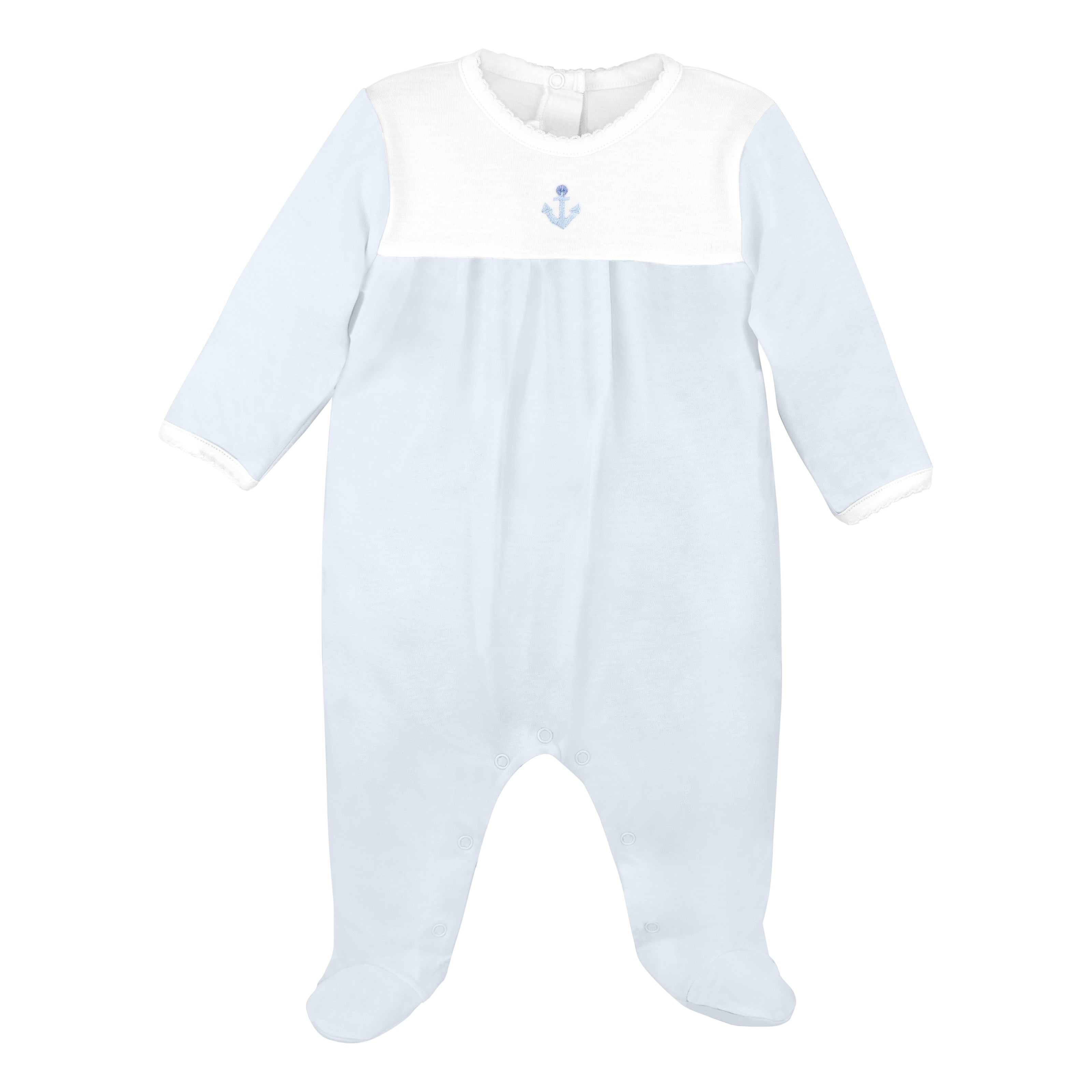 Anchors And Stripes Embroidery Footie | Baby Boy