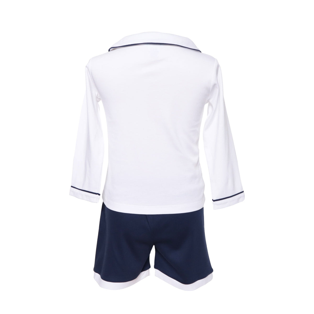 Boys White Pima Polo With Navy Piping