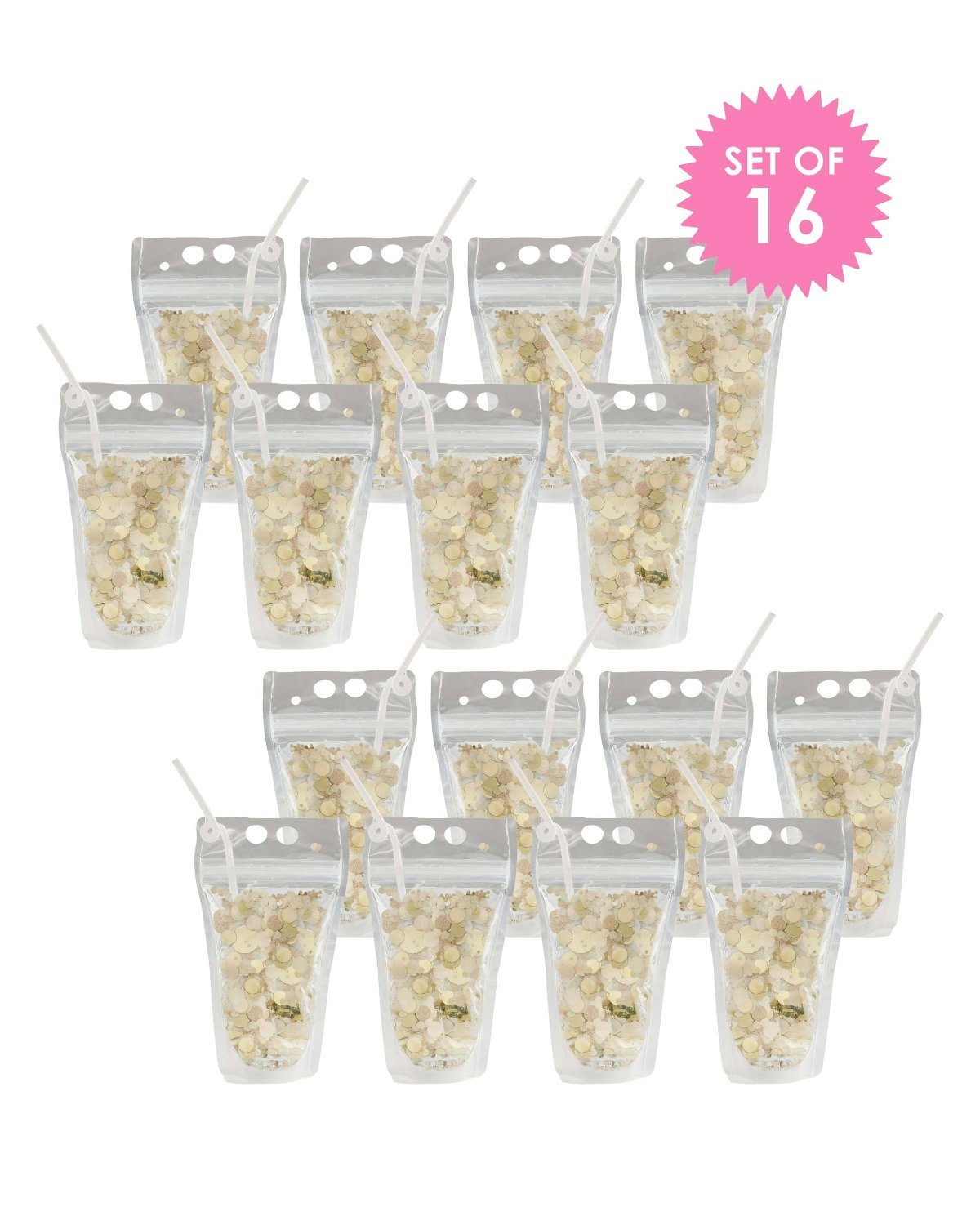 Gold Confetti Drink Pouch Set (set Of 8 Or 16)