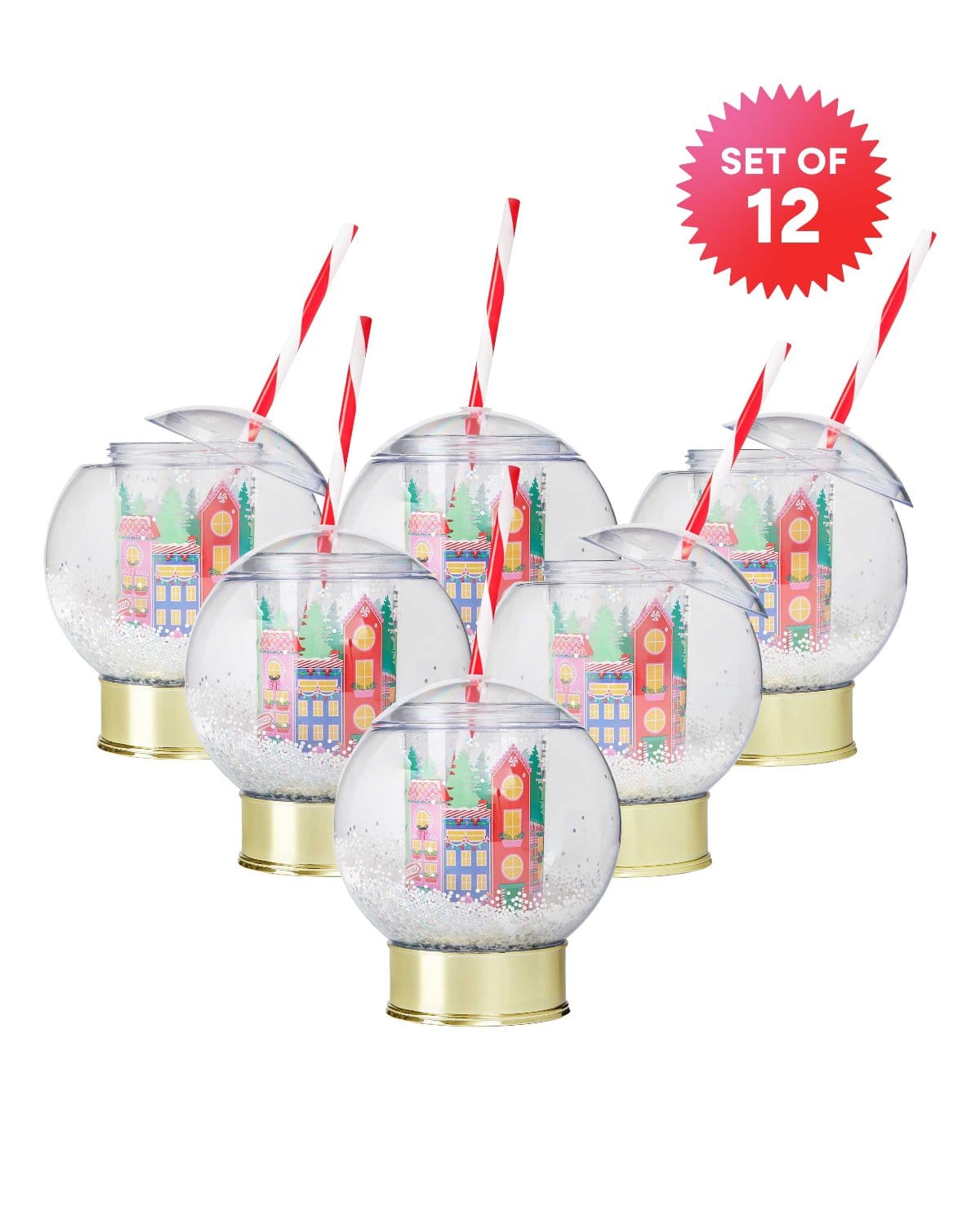 Holiday Village Snow Globe Novelty Sipper (christmas Cup - Set Of 1, 6, Or 12)