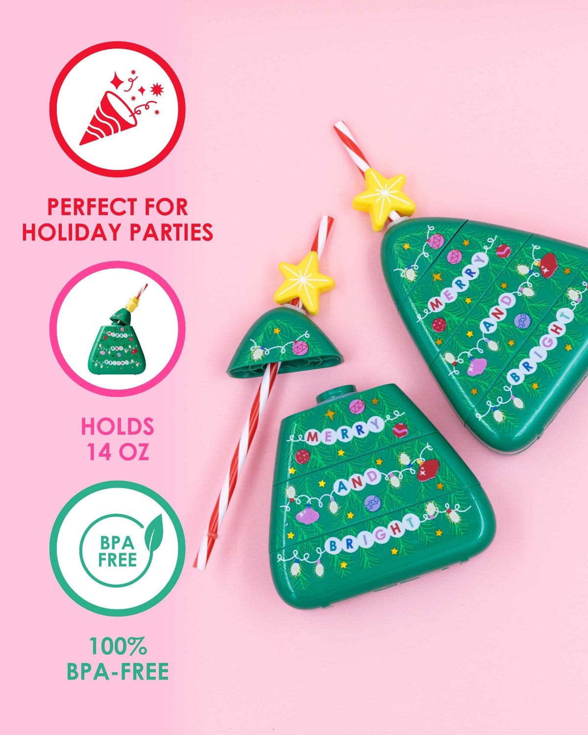 Merry Christmas Tree Sipper (set Of 1, 6, Or 12)