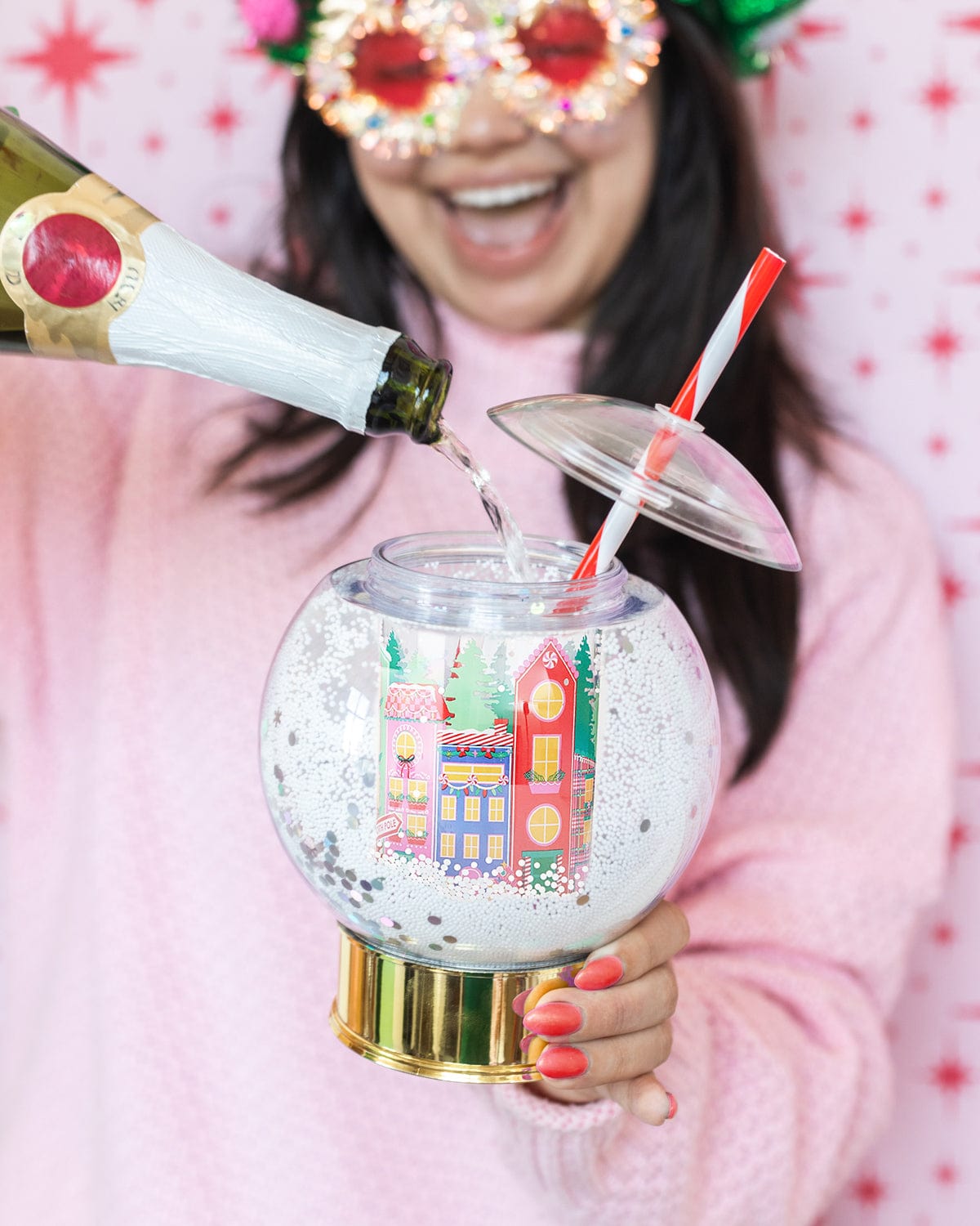 Holiday Village Snow Globe Novelty Sipper (christmas Cup - Set Of 1, 6, Or 12)