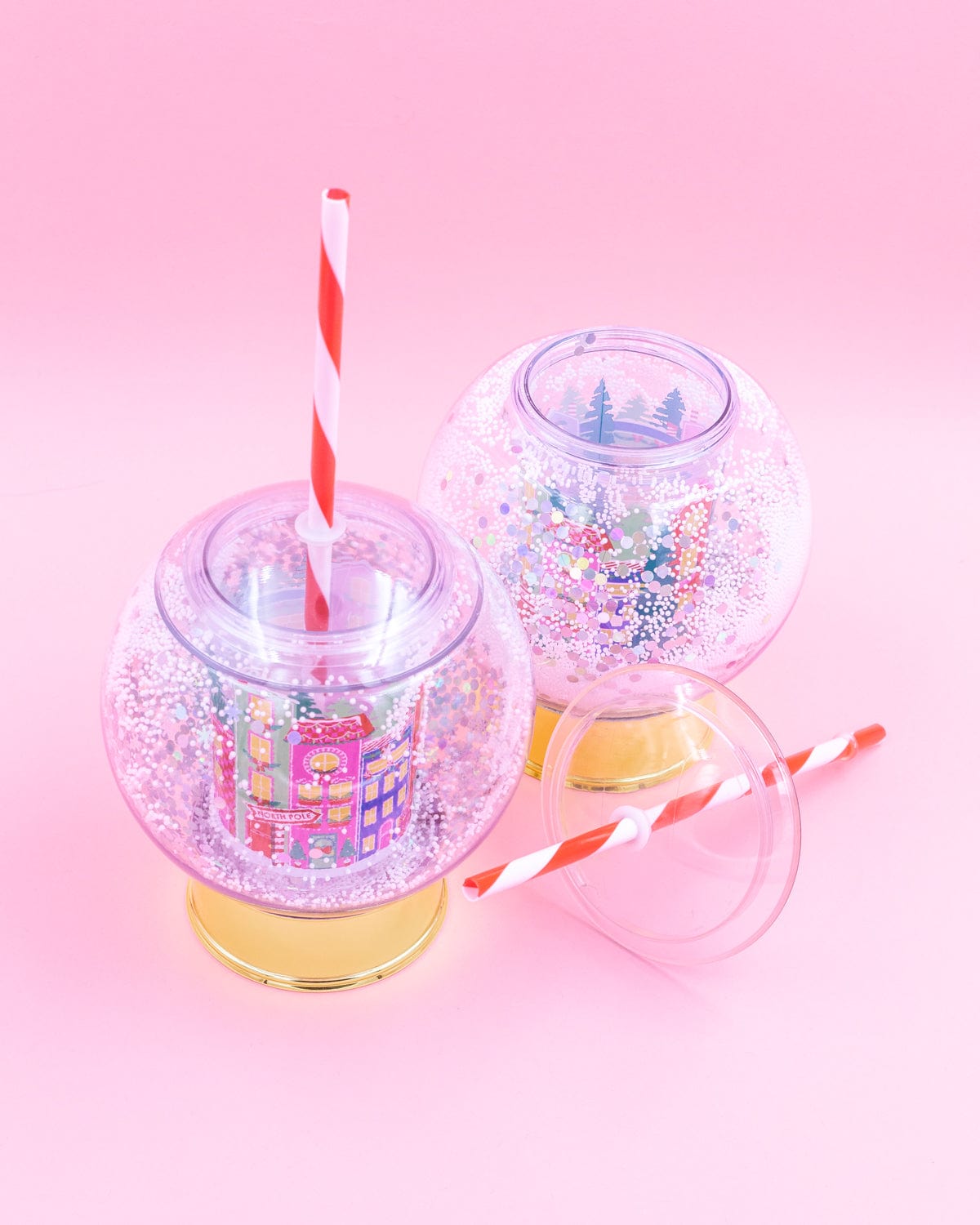 Holiday Village Snow Globe Novelty Sipper (christmas Cup - Set Of 1, 6, Or 12)